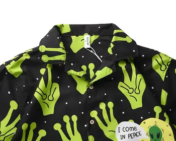 Гореща Мода Лято Мъжете Чужденец Печат Отложным Яка Свободни С Къс Ръкав Риза Блуза Мъжете Риза 2020 Лятото На Нови Приходи