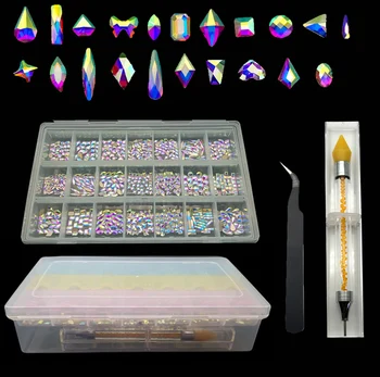 Гореща продажба 2100 бр нокти кристали 3D Flatback стъклени кристали за нокти изкуство кристали бижута и аксесоари с дръжка за нокти