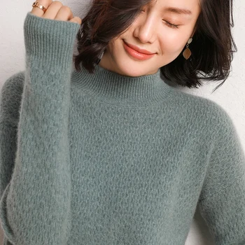 Гореща разпродажба Есен Зима чист вълнен пуловер, поло женски пуловер вязаный дебел мек високо качество 5 цвята жилетка