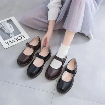 Гореща разпродажба на женски ток Сладко Soft Момиче Black Mary Jane JK Shoes Summer Vintage College Style lykj-yx