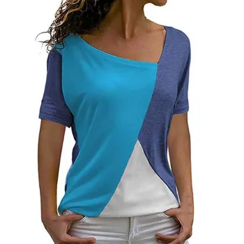 Гореща разпродажба тениска с дълъг ръкав дамски есен O образно деколте цвят лоскутный пуловер топ на тениски, ежедневни дамски дрехи 2020 harajuku тениска