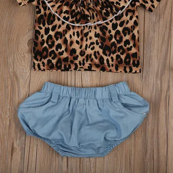 Горещи продажба 2017 лятото на бебе Baby Момичета и деца с къс ръкав тениска леопардовый топ дънкови панталони облекло облекло 3шт модерен комплект