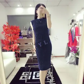 Горещи продажба Miyake мода fold ръкави чист цвят Черта на шията рокля на склад
