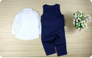 Господин децата бебе бебе детски момчета официален костюм върховете риза жилетка, вратовръзка панталони 4шт комплект дрехи