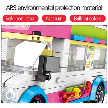 Град САМ гледка към улицата творчески камион за сладолед модел блок за спешна помощ цифри автомобил тухла играчки за деца, подарък