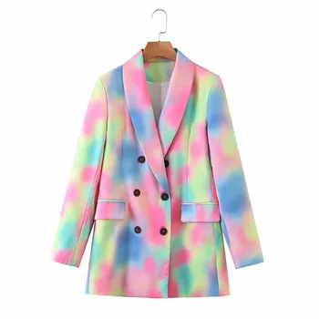 Градинска дамска мода тай-дай блейзър яке двубортный печат яке свободни дами Harajuku блейзери палто 2020 нов