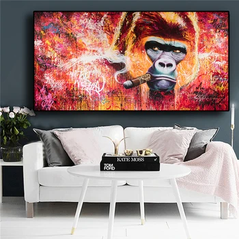 Графити маймуна, горила само за маслена живопис върху платно, постери и щампи скандинавски Куадрос стенно изкуство картина за хола