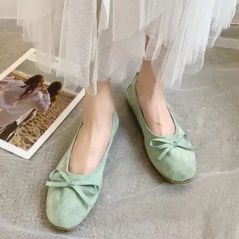 Грах дамски Обувки пролет и есен нов корейски ретро леко лук, балет апартаменти плоски плитки обувки egg roll обувки M1113