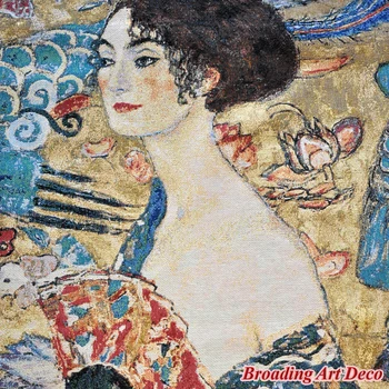 Густав Климт дама с фен гоблен стенен жаккардовое тъкане на гоблени домашно художествена украса Обюссон памук 138*138см