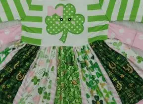 Гърлс twirl dress St. Patrick ' s Festival колан с дълъг ръкав на райета детелина принт pattern гърлс dress