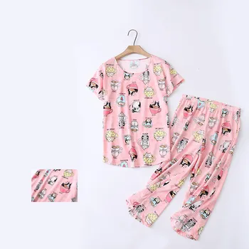 Дамска макси пижама с къс ръкав тениска и дълги панталони 2 бр. / компл. ежедневни карикатура пижами голям е размерът на мама домашно облекло уютен пижами