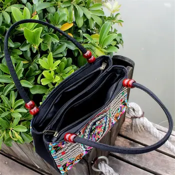 Дамска Ръчна чанта етнически стил бродирани модерна чанта от платно на рамото на най-дръжка лотария открит самоличността на цветен дамски чанти