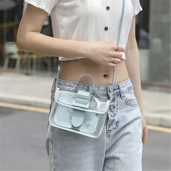 Дамска чанта 2020 лятото на Нов ежедневни прозрачен капак чанта изкуствена кожа мода малък площад, дамски чанти на рамо търговски джоб