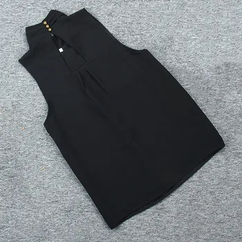 Дамски Halter нагънат шифон риза топ черен ръкави плюс размер обратно кухи дамска блуза с елегантен лято Дама ризи потници