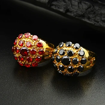 Дамски годежни пръстени, мода червен/черен Циркон пръстена за жени от неръждаема стомана златни годежни пръстени, бижута