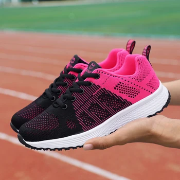 Дамски ежедневни обувки, модни дишащи пешеходни мрежести обувки на плоска подметка с шнур маратонки Дамски 2019 тенис feminino розов черен бял