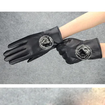 Дамски зимни ръкавици от естествена кожа с вълнена подплата, топли дамски 2019 дебели ръкавици от естествена кожа, черен женски Нов 2018 горещо продажба