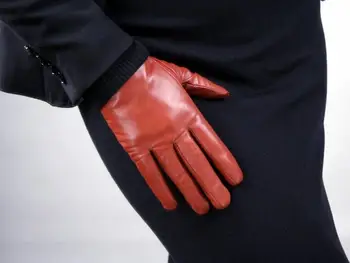 Дамски къси дизайнерски ръкавици от овча кожа, тънки ръкавици от естествена кожа сензорен екран кафява мотоциклетът ръкавица R632
