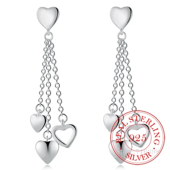 Дамски Модни 925 Сребро Четка Сърцето Обици Капка Обици За Момичета, Деца Сватбен Подарък Бижута Brincos