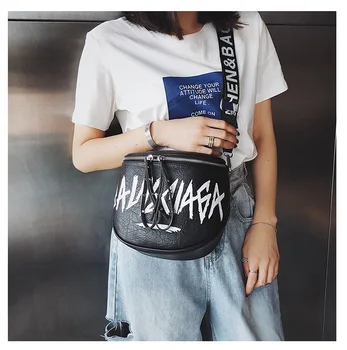 Дамски модни изкуствена кожена чанта през рамо широколентов чанта през рамо графити печат кофа Чанта сладко чанта за отдих