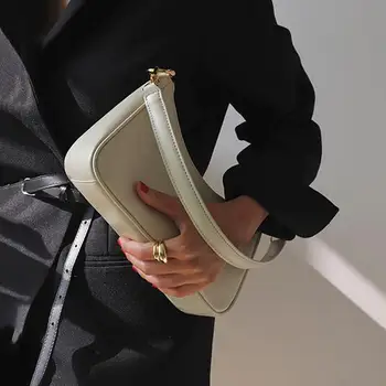 Дамски модни ПУ кожена чанта дами плътен цвят верига под мишниците чанта класически ретро женски франзела рамо дамски чанти пратеник