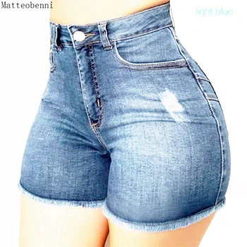Дамски Модни Секси Push Up Skinny Slim Denim Shorts 2020 Summer Vintage High Waist Ripped Tassel Casual Short Jeans Градинска Облекло