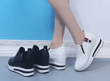 Дамски мокасини плоски обувки на платформа увеличаване на приплъзване на обувки жена черно бели мокасини изкуствена кожа Ежедневни обувки