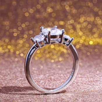 Дамски момичета бяло кръгло годежен пръстен луксозен сребърен цвят CZ камък пръстен обещание годежни пръстени за жени