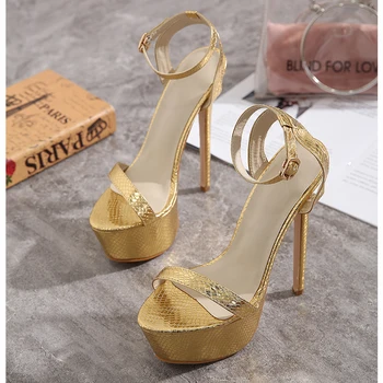 Дамски обувки 2020 пролет нова златната платформа ултра висок ток, сандали плюс размера на моден подиум обувки автокъща Дамски сандали