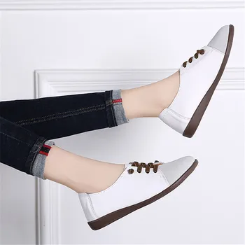 Дамски обувки 2021 нови обувки от естествена кожа, дамски слипоны балетные маратонки Дамски оксфордские обувки плюс размера на пролетни обувки на плоска подметка дамски обувки