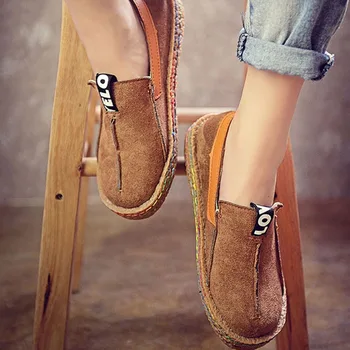 Дамски обувки есен Оксфорд шиене на мокасини изкуствена кожа, Дамски обувки приплъзване на женски апартаменти обувки ежедневни Дамски мокасини