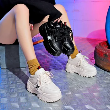 Дамски Обувки Модерен Дамски Обувки На Висока Платформа Пролетно Дамски Обувки Черни С Бели Маратонки Дишащи Zapatos Casual Mujer