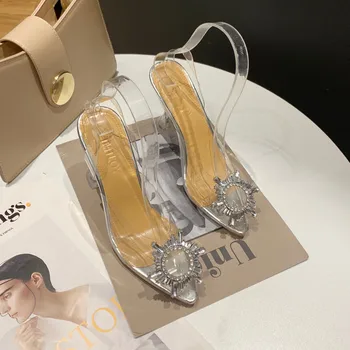 Дамски обувки на висок ток Dlek сандали PVC тънки токчета приплъзване на случайни прозрачни Принцеса жени на токчета