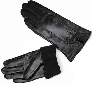 Дамски пальчиковые кожени ръкавици плюс кадифе подплата от Черна овча кожа топли зимни ръкавици Безплатна доставка