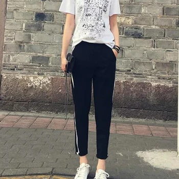 Дамски панталони 2019 пролет лято мода ежедневни Бяла граница на страничната ивица панталони Женски S-XXL спортни зреещи свободни спортни панталони