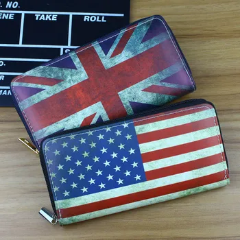 Дамски портмонета Дама портфейли ретро флаг на Великобритания шаблон Moneybags момичета чанта в чантата си дълъг портфейл съединител на лична карта на титуляр Bourse чанти