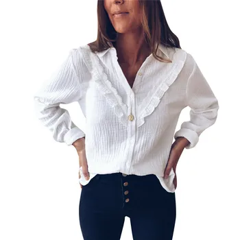 Дамски потник и блуза блуза с дълъг ръкав и набори отложной яка жена офис риза туника ежедневните свободни топове плюс размер Blusas
