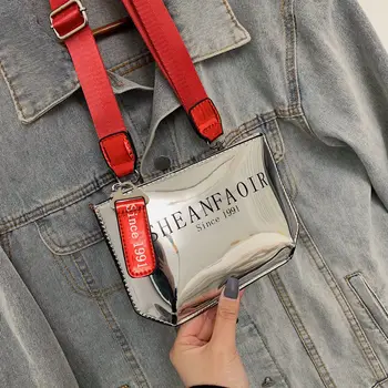 Дамски поясная чанта е многофункционална мода самоличността на ярък надпис дизайн на рамото чанта малка кесия сребро