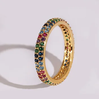Дамски пръстени 2019 European new arrived hot selling rainbow cz eternity ring band Gold filled 14 gold k cz пръстени размер на 56789