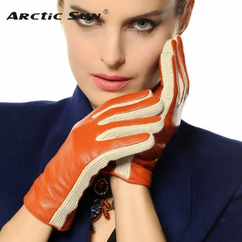 Дамски ръкавица 2020 двуцветен, с дълга руното облицовка дамски ръкавици от овча кожа от естествена кожа специална оферта Безплатна доставка L131NC