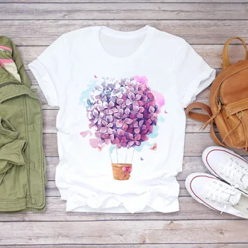 Дамски тениски с къс ръкав сладолед цвете Мода на 90-те години на сладки цветя жени печат дами топ T графичен жена чай тениска