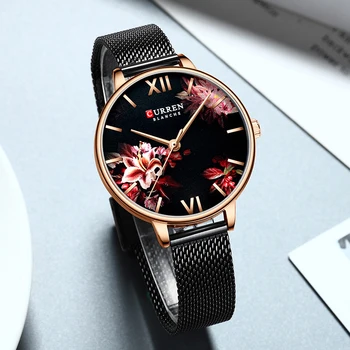 Дамски часовник CURREN мода цвете модел кварцов часовник дамски ежедневни водоустойчив ръчен часовник от неръждаема стомана Relogio Feminino