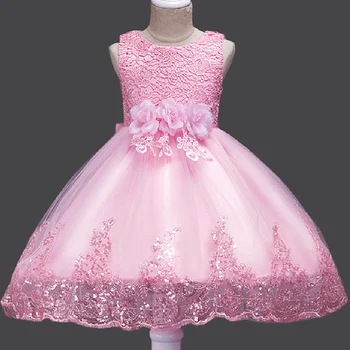Дантела, пайети официална вечерна рокля сватба Туту принцеса рокля цвете момиче Детски дрехи на децата парти за момичета дрехи
