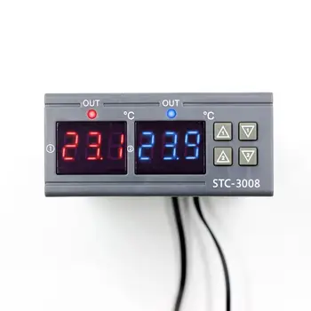 Двоен дигитален регулатор на температурата на два релейни изхода термостат терморегулятор 10А отопление охлаждане STC-3008 12V 24V 220V