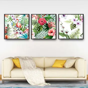 Декорация на дома, боядисване на платното за печат стени изкуство фотография размер на плакат масло, без рамка рисунки тропически растения фламинго