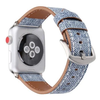 Деним шаблон каишка за Apple Watch Band 38 мм 42 мм естествена кожа ремък за iWatch 40 мм 44 мм 1 2 3 4 5 гривна каишка за часовник