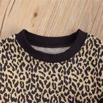 Дете бебе Леопард мозайка блузи Момиче Момче ежедневно с дълъг ръкав оребрена врата, пуловери скок в топ 1-6Y