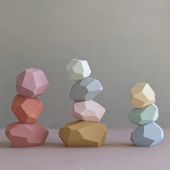 Детска дървена цветен камък Jenga Building Block развитие на творчески играчка скандинавски стил на подреждане игри Rainbow дървена играчка подарък