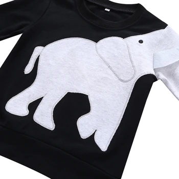 Детска кръгла врата риза с дълги ръкави на долната риза ежедневни облекла черни, момчета и момичета есен слон тениска