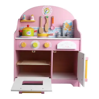 Детска Розова Кухня Playhouse Играчки Сигурен Дървен Моделиране На Кухненски Прибори Се Преструвам Да Играе Образователни Кухня Играчка За Подарък